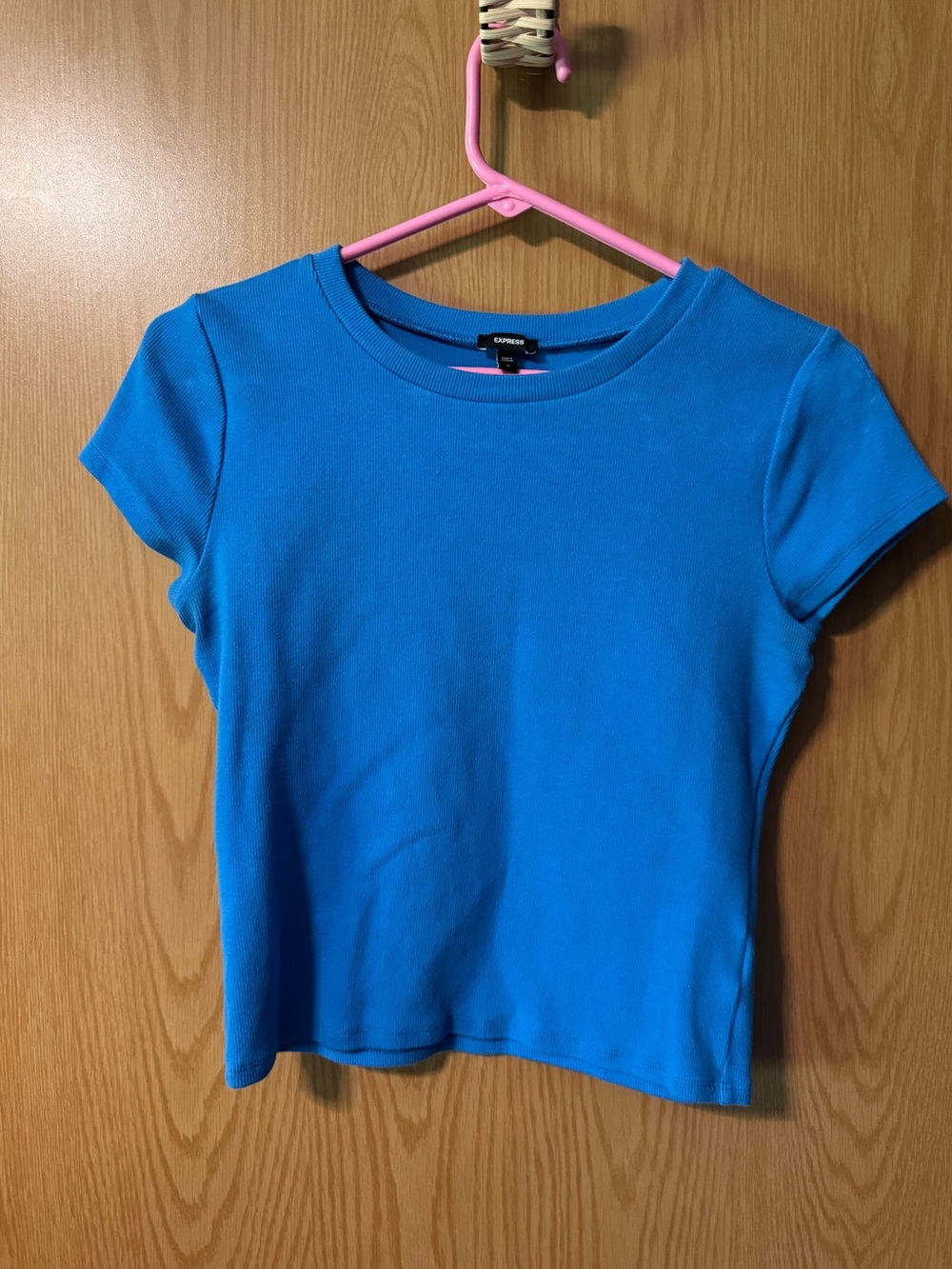 Express Bright Blue Ribbed Short Sleeve Tee